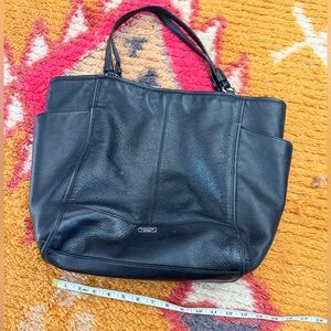 COACH Pebbled Leather Tote Bag Black Large A4 Work Travel Silver Logo Authentic